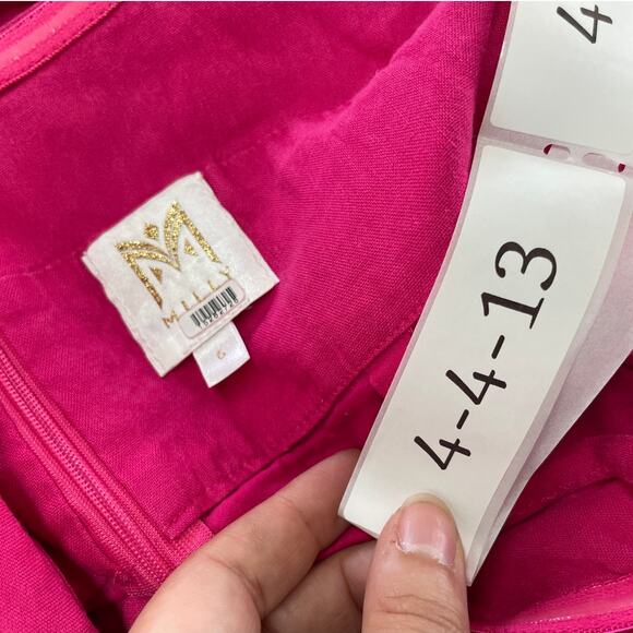 Milly Romper Womens 6 Pink Anya Sweetheart Neckline Tie Bow Cutout Linen - Picture 8 of 13